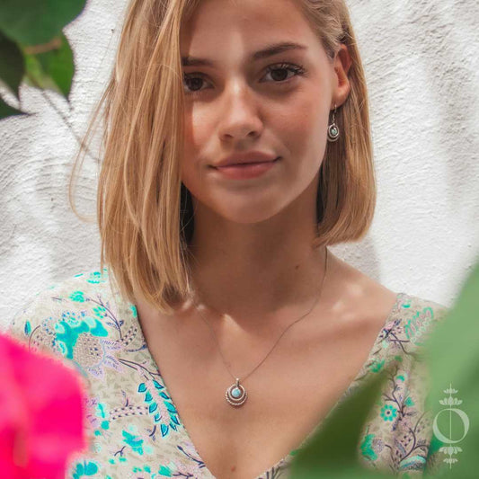 Bohemian Larimar Halskette, 925 sterling silber