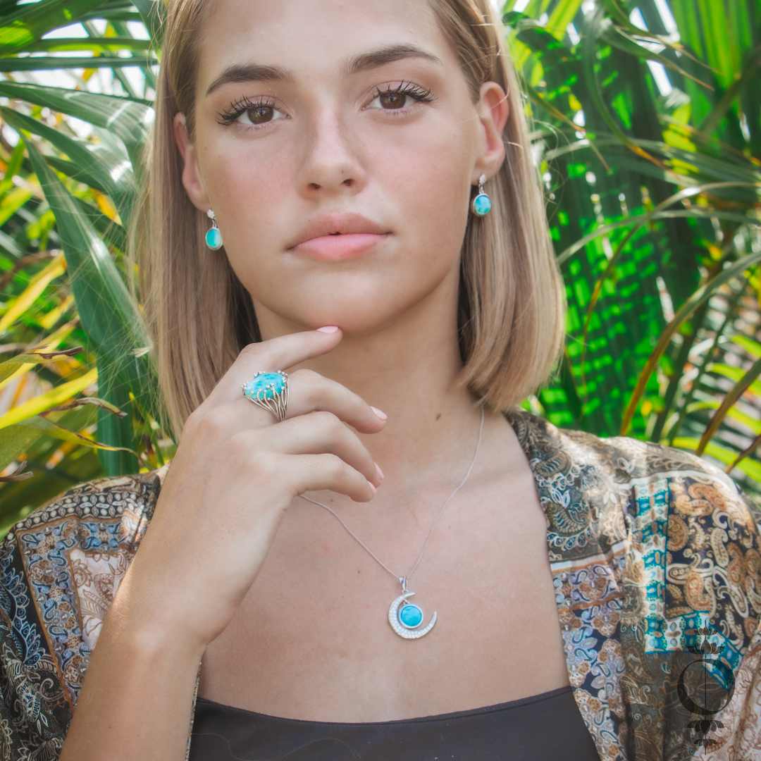 Crescent Larimar Halskette, 925 sterling silber