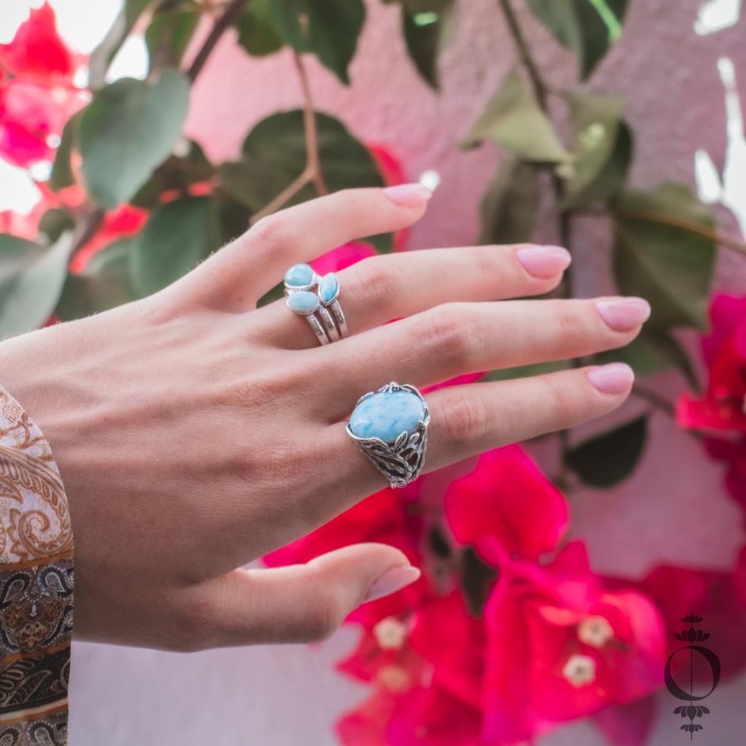Nature Larimar Ring, 925 sterling silber