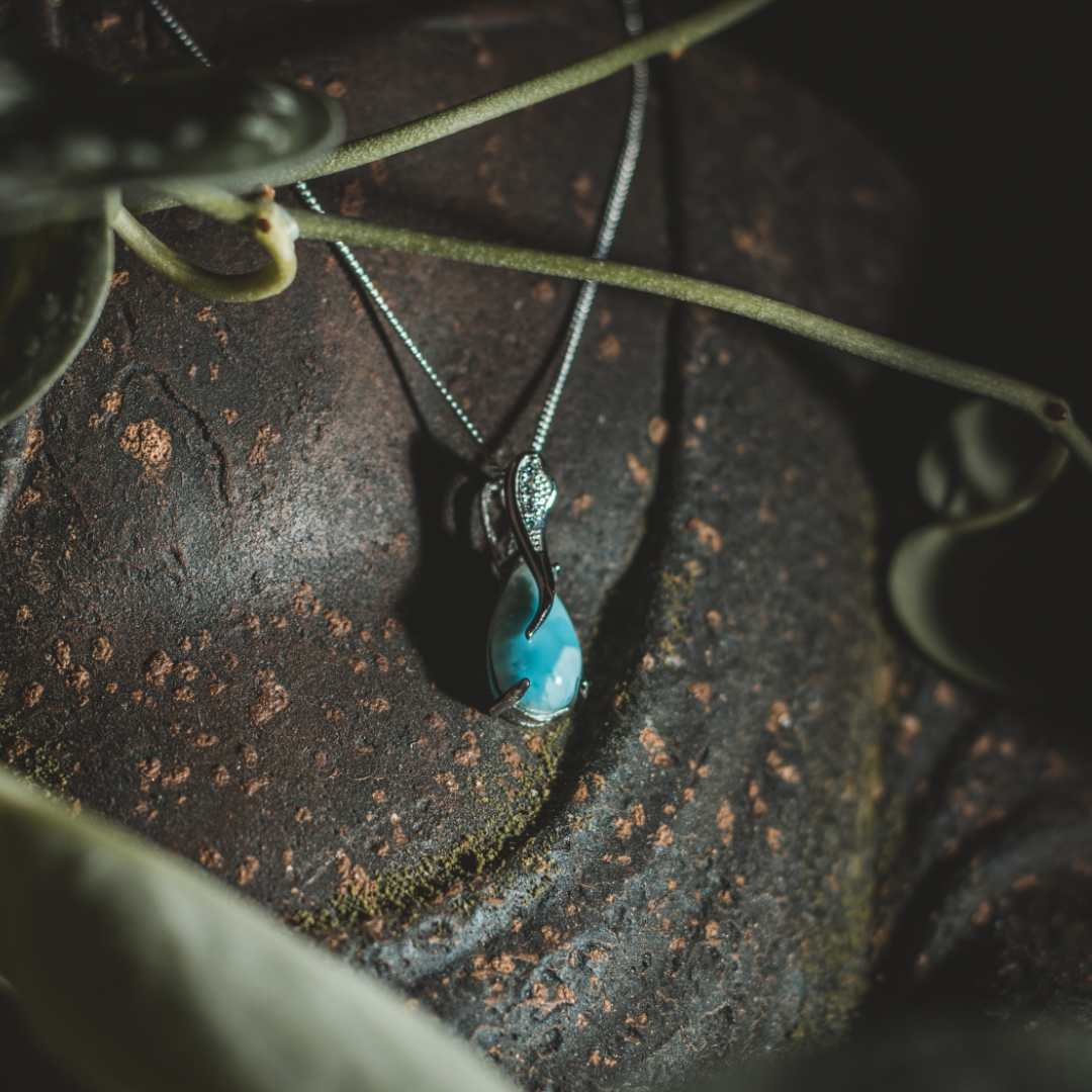 Tear Drop Larimar Halskette, 925 sterling silber