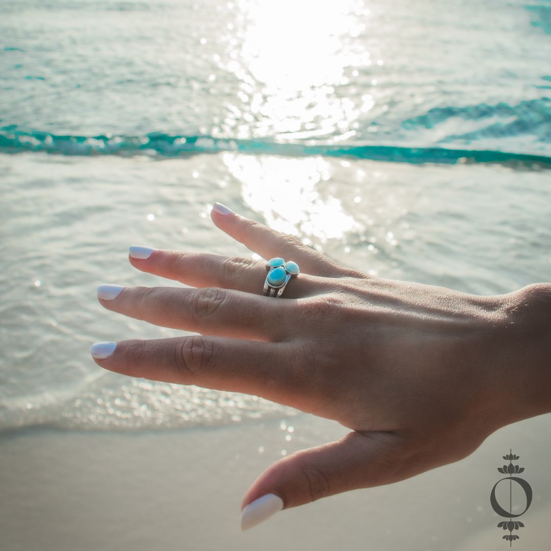 Tear Drops Larimar Ring, 925 sterling silber
